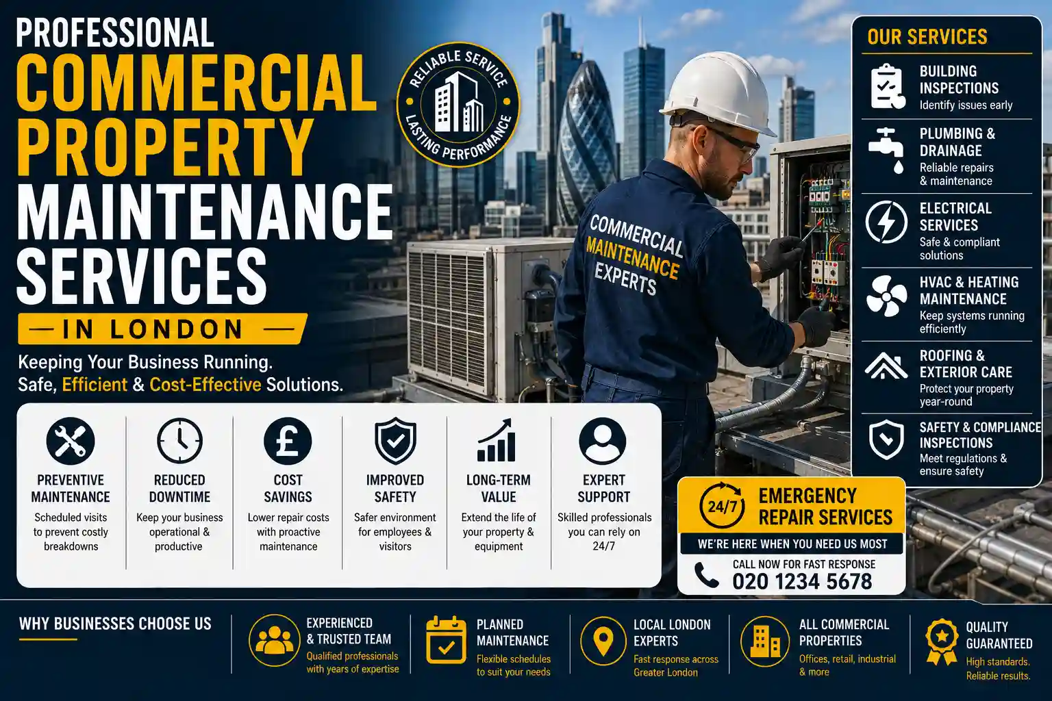 Professional commercial property maintenance team providing maintenance services in London for business properties