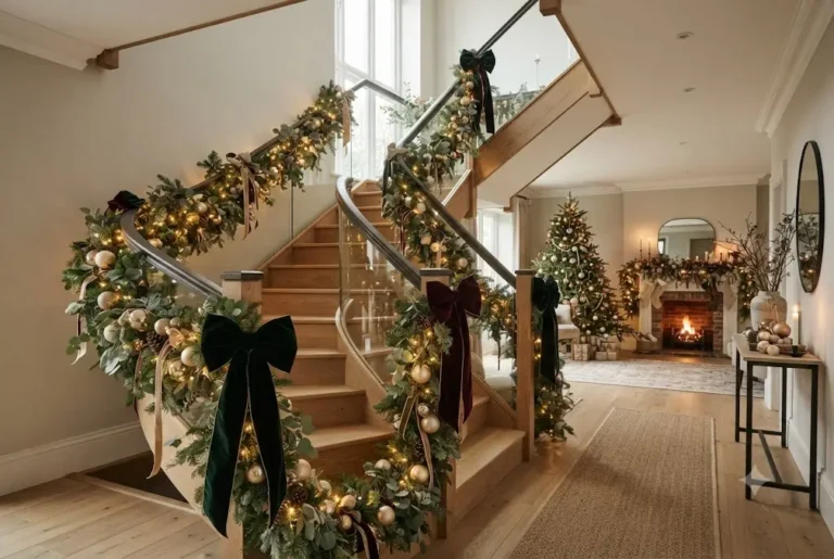 Christmas Decorations on Staircase: Elegant Garlands, Lights & Luxury Festive Styling Christmas Decorations on Staircase: Elegant Garlands, Lights & Luxury Festive Styling
