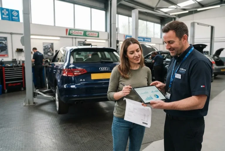 repair finance discussion for vehicle repair costs at a UK automotive workshop
