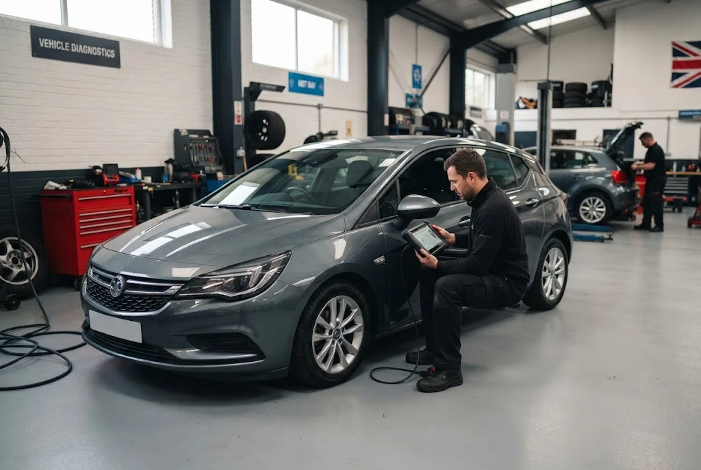 Auto inspection services with professional vehicle diagnostics in a UK automotive workshop